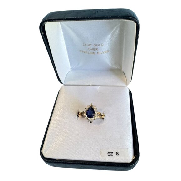 Unknown D Jewelry - 24K Gold Plated Sterling Silver Ring Blue CZ Size 8